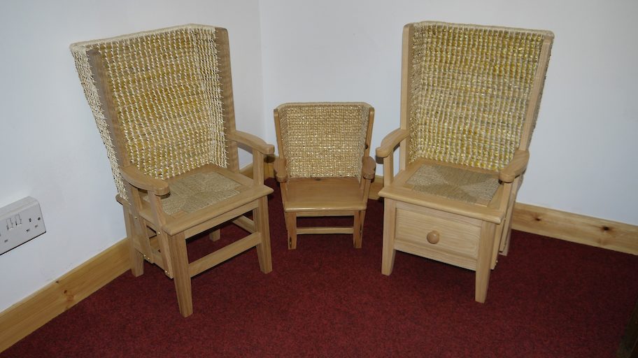 left side - Infants Orkney chair in White Oak; right side - Infants Orkney chair in Ash with a drawer